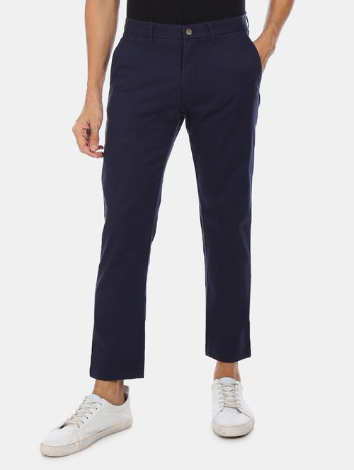 navy blue solid chinos casual trouser - 17730435 - Very Small Image - 1