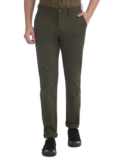bottle green solid flat front casual trouser - 17730475 - Very Small Image - 1