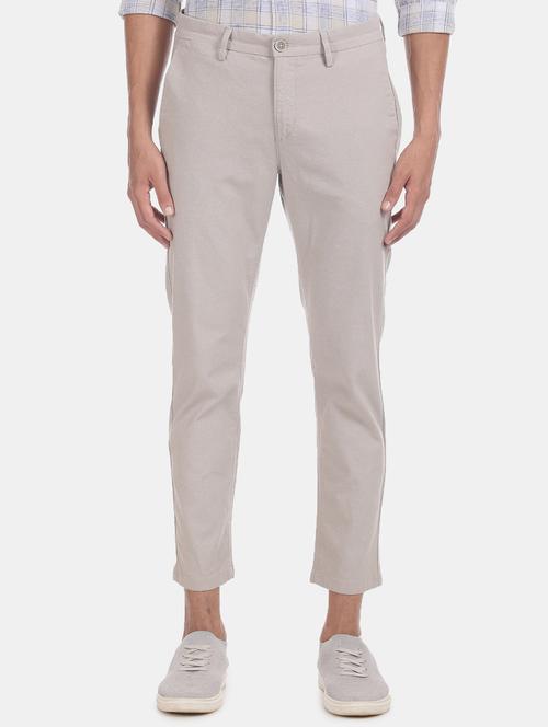 beige solid flat front casual trouser - 17730517 - Very Small Image - 1