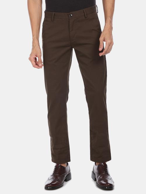 brown textured flat front casual trouser - 17730598 - Very Small Image - 1