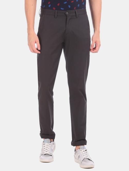 black solid flat front casual trouser - 17730649 - Very Small Image - 1
