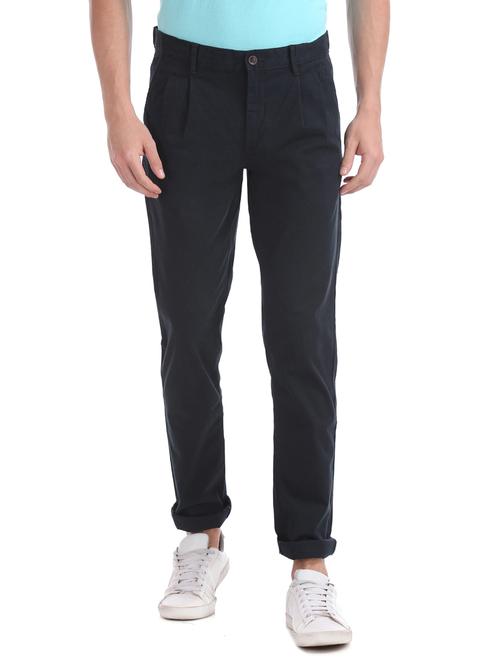 navy blue pleated casual trouser  - 17730708 - Very Small Image - 1