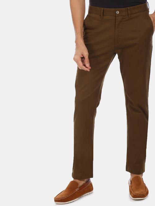 brwon solid flat front casual trouser - 17730772 - Very Small Image - 1