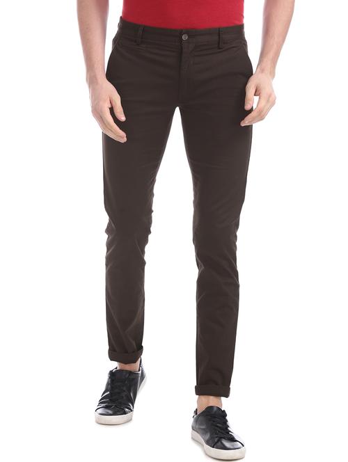 brown solid flat front casual trouser - 17730780 - Very Small Image - 1