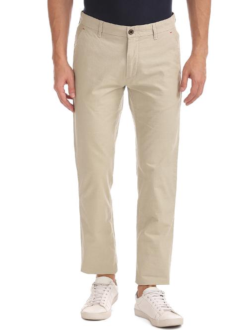 white solid flat front casual trouser - 17730789 - Very Small Image - 1