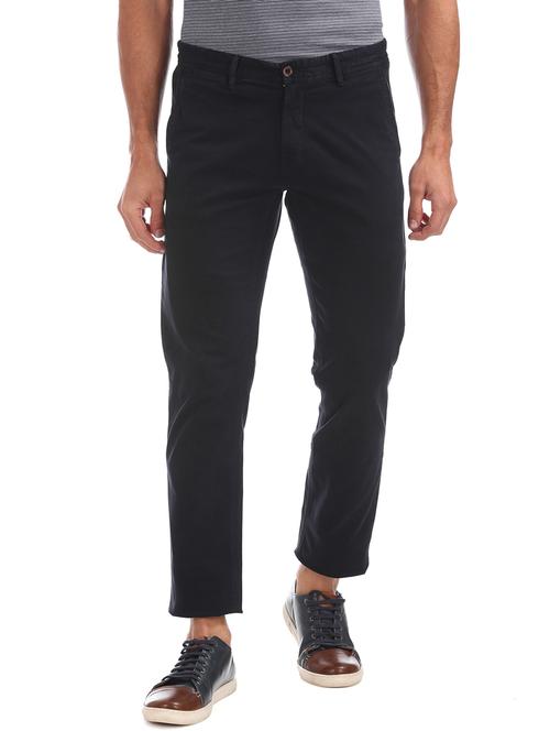 black solid flat front casual trouser - 17730827 - Very Small Image - 1