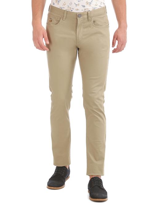 beige solid flat front casual trouser - 17730865 - Very Small Image - 1