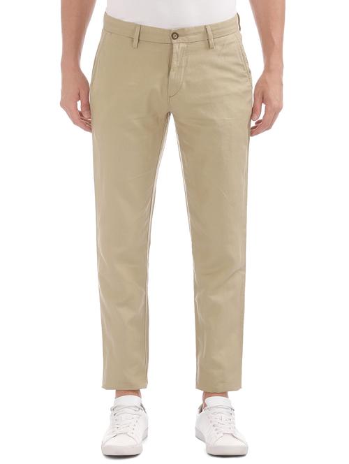 beige solid flat front casual trouser - 17730874 - Very Small Image - 1