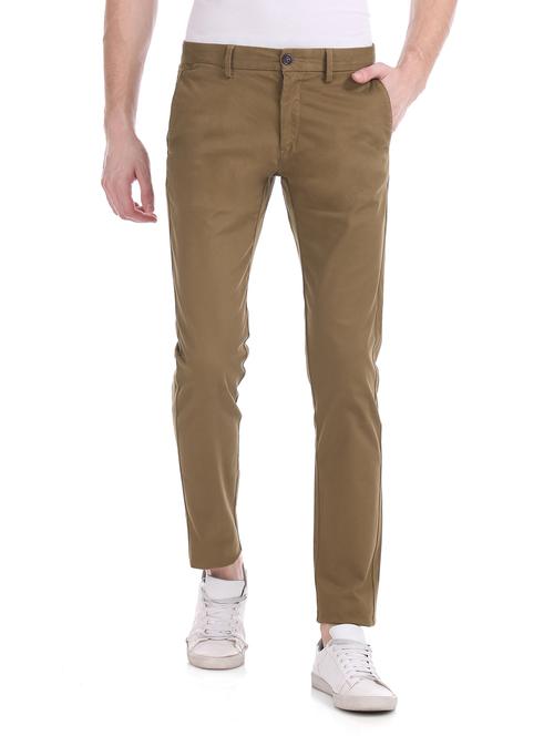 beige solid flat front casual trouser - 17730925 - Very Small Image - 1