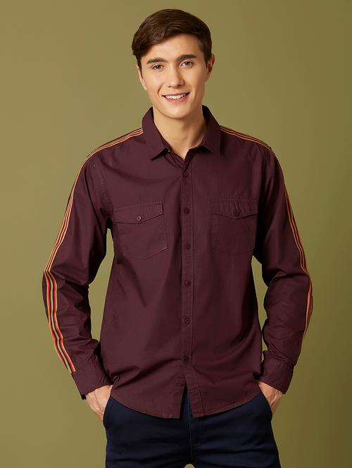 maroon taped casual shirt - 17732221 - Very Small Image - 1