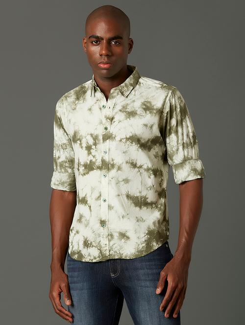 olive green tie & dye casual shirt - 17732229 - Very Small Image - 1
