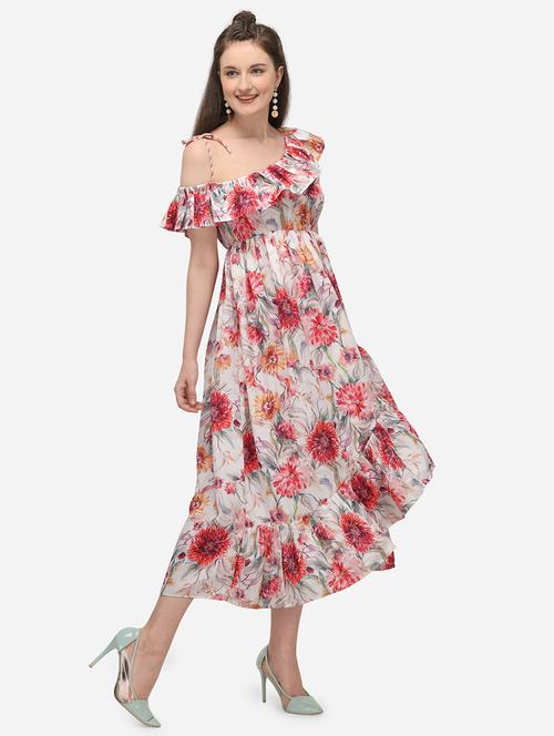 single shoulder floral flared dress - 17732936 - Very Small Image - 1