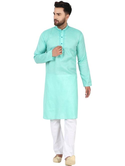 green solid kurta pyjama set with embroidered neckline - 17733274 - Very Small Image - 1