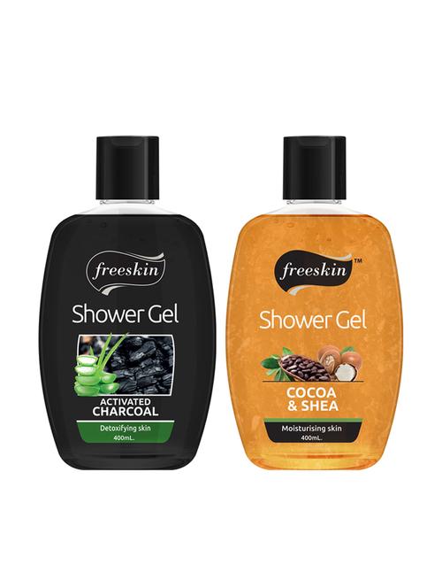 freeskin charcoal & cocoa shea shower gel, 400ml each, pack of 2 - 17733644 - Very Small Image - 1