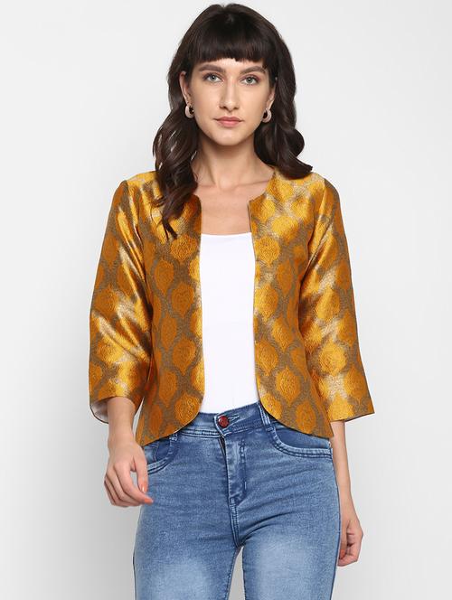 Women Yellow Self Design Jacket - 17733753 - Very Small Image - 1