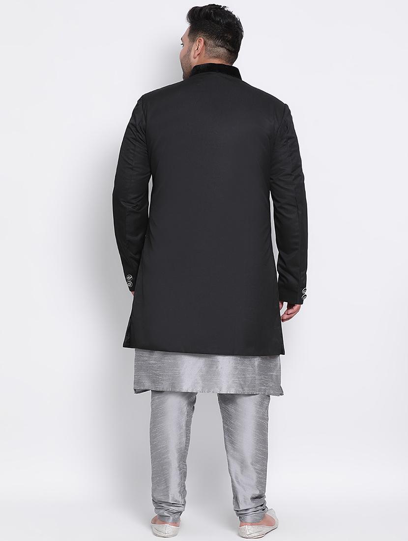 black solid sherwani set - 17733759 - Zoom Image - 3