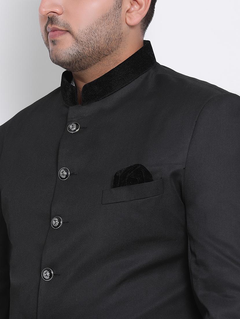 black solid sherwani set - 17733759 - Standard Image - 5