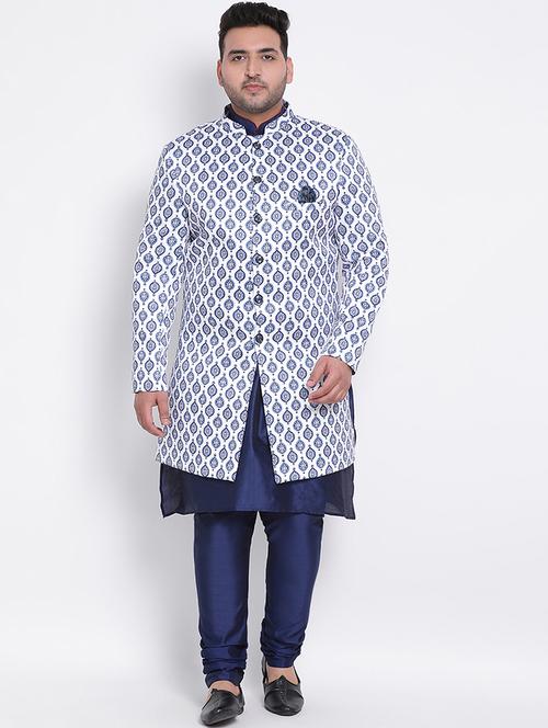 white printed sherwani set - 17733763 - Very Small Image - 1