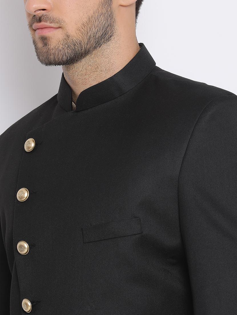 black solid sherwani set - 17733769 - Standard Image - 5