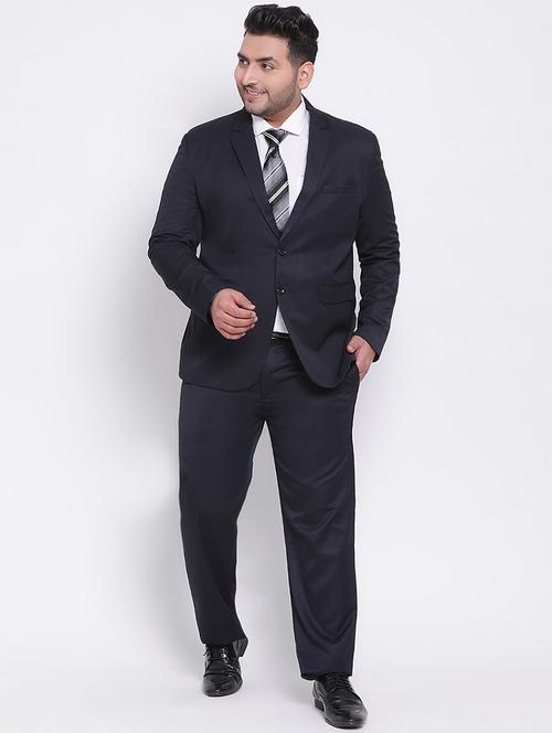 plus size navy blue solid single breasted suit - 17733791 - Very Small Image - 1