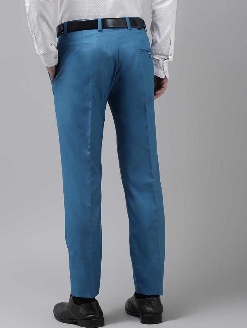 blue solid flat front formal trouser - 17733812 - Zoom Image - 2