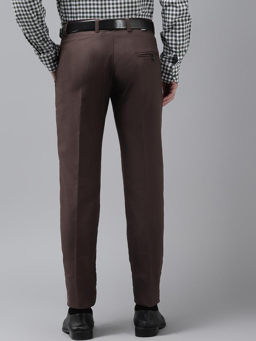 coffee brown solid flat front formal trousers - 17733813 - Standard Image - 2