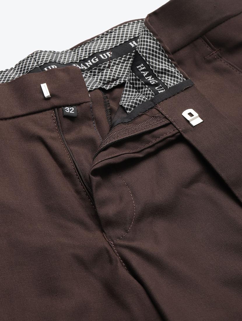 coffee brown solid flat front formal trousers - 17733813 - Zoom Image - 5