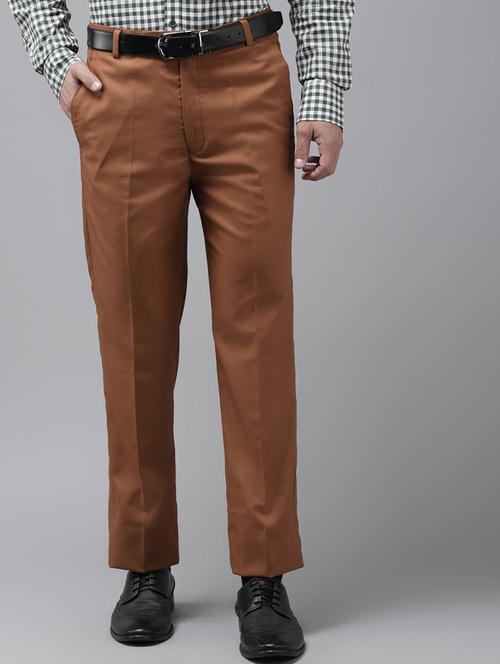 brown solid flat front formal trouser - 17733817 - Very Small Image - 1