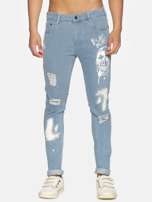 blue distressed printed denim jeans - 17734196 - Very Small Image - 1