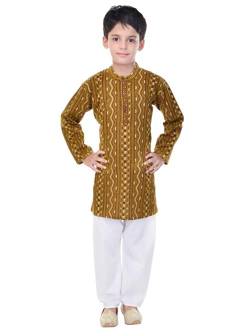 mandarin neck printed kurta with pajama set  - 17734389 - Very Small Image - 1