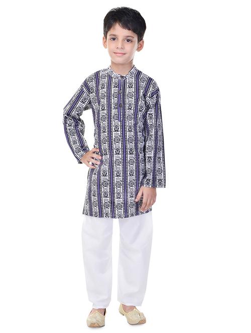 mandarin neck printed kurta with pajama set  - 17734390 - Very Small Image - 1