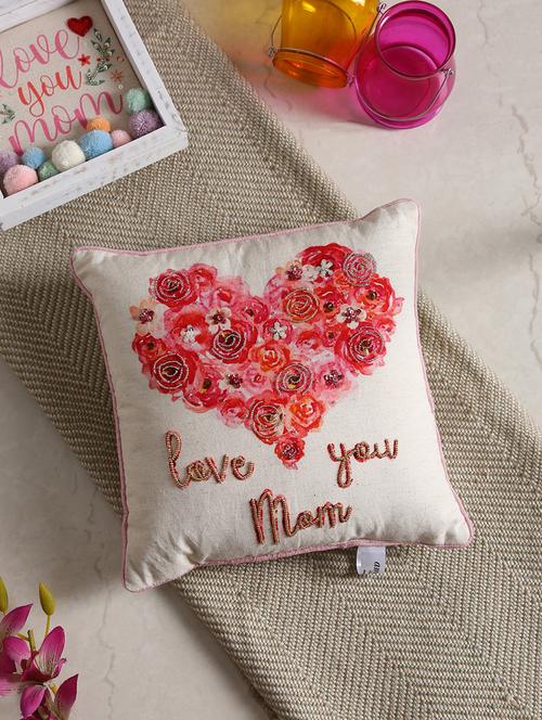 love you mom handcrafted cushion with sequin and beads work - 17735183 - Very Small Image - 1