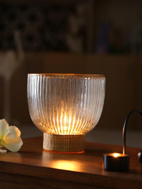 textured glass and gold tone hurricane - 17735312 - Very Small Image - 1