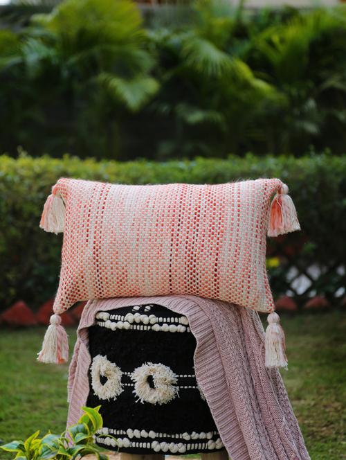 ivory and rust pillow style cushion cover with tassels - 17735340 - Very Small Image - 1