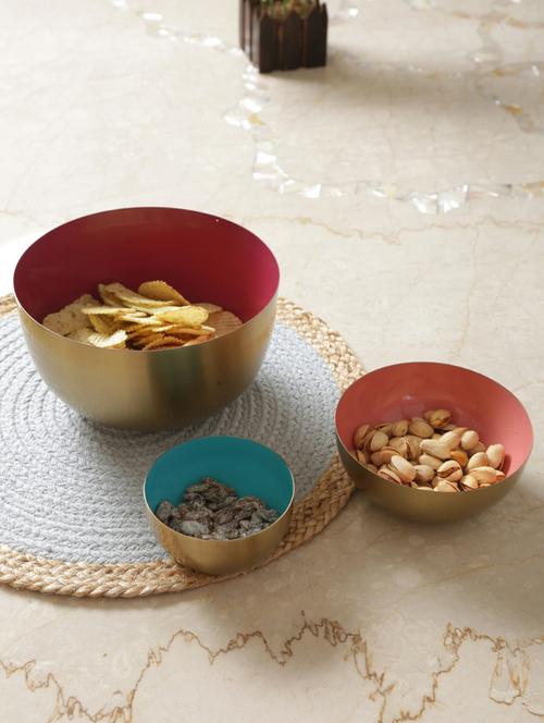 multicolor matt gold with red rust, peach and blue color paint - set of 3 - 17735344 - Very Small Image - 1