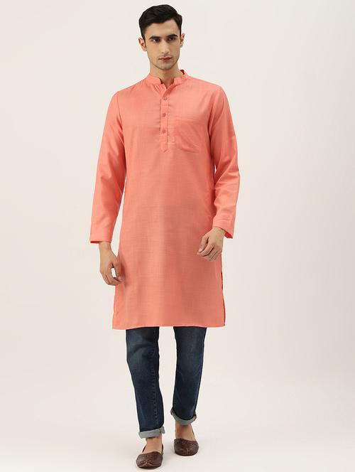 peach solid long kurta - 17738957 - Very Small Image - 1