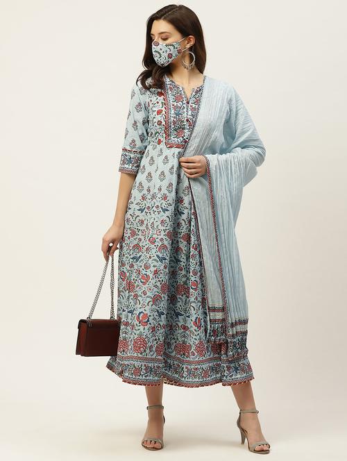 floral flared set with mask - 17739085 - Very Small Image - 1