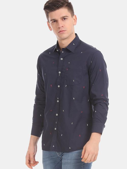 navy blue printed casual shirt - 17739450 - Very Small Image - 1