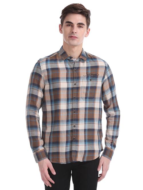 brown checkered casual shirt - 17739482 - Very Small Image - 1