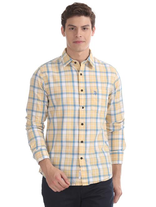 yellow checkered casual shirt - 17739558 - Very Small Image - 1