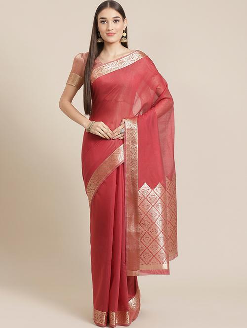solid bordered maheshwari saree with blouse - 17739670 - Very Small Image - 1