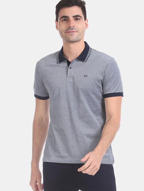 blue self design polo t-shirt - 17740705 - Very Small Image - 1