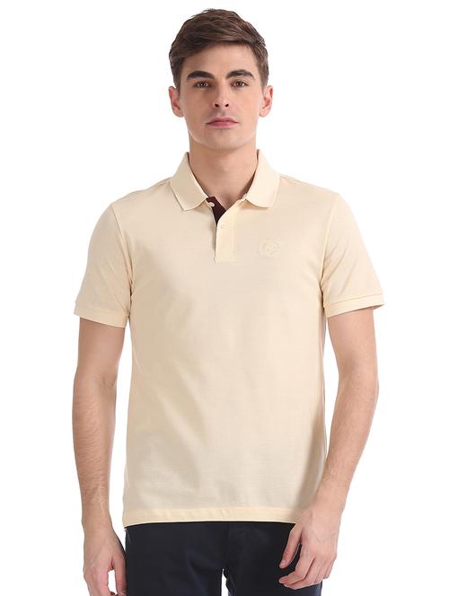 cream solid polo t-shirt - 17740903 - Very Small Image - 1