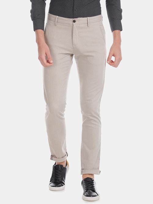 beige solid flat front casual trouser - 17741707 - Very Small Image - 1