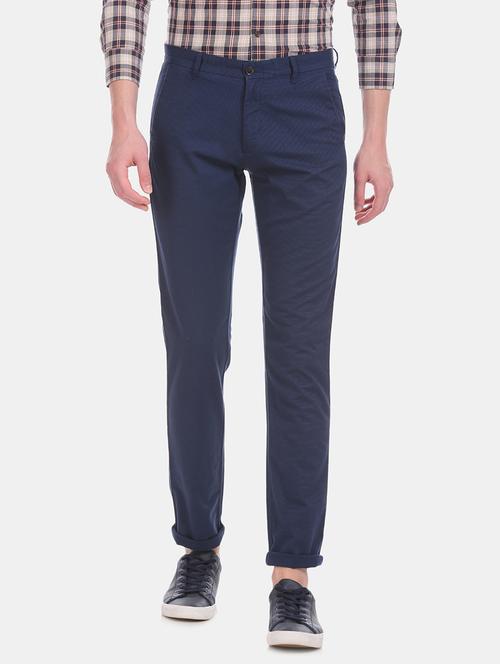 blue textured flat front casual trouser - 17741754 - Very Small Image - 1