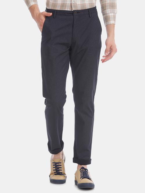 blue textured flat front casual trouser - 17741759 - Very Small Image - 1