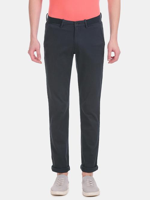 blue solid flat front casual trouser - 17741761 - Very Small Image - 1