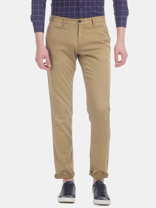 brown solid flat front casual trouser - 17741785 - Very Small Image - 1