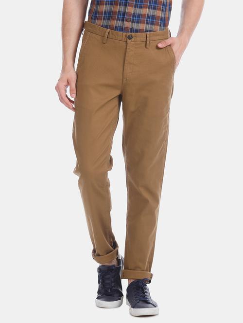 brown solid flat front casual trouser - 17741787 - Very Small Image - 1