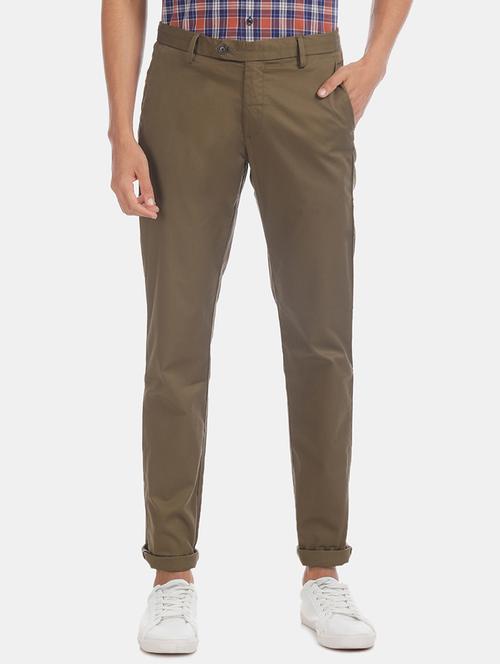 brown solid flat front casual trouser - 17741788 - Very Small Image - 1